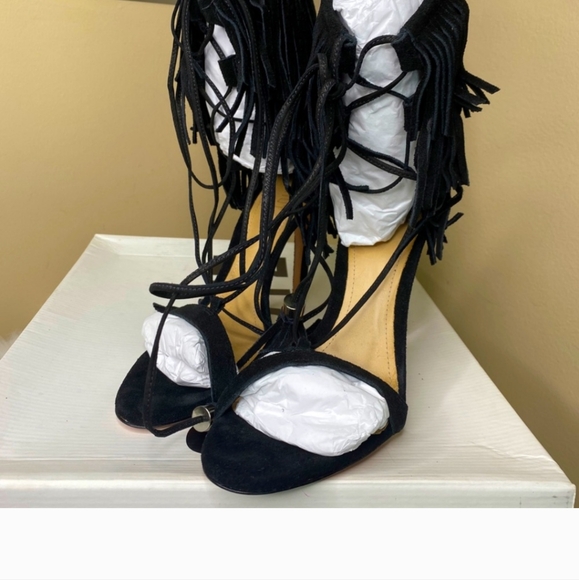 Schultz Black Fringe Lace Up Heels Size 6.5 - Picture 5 of 6